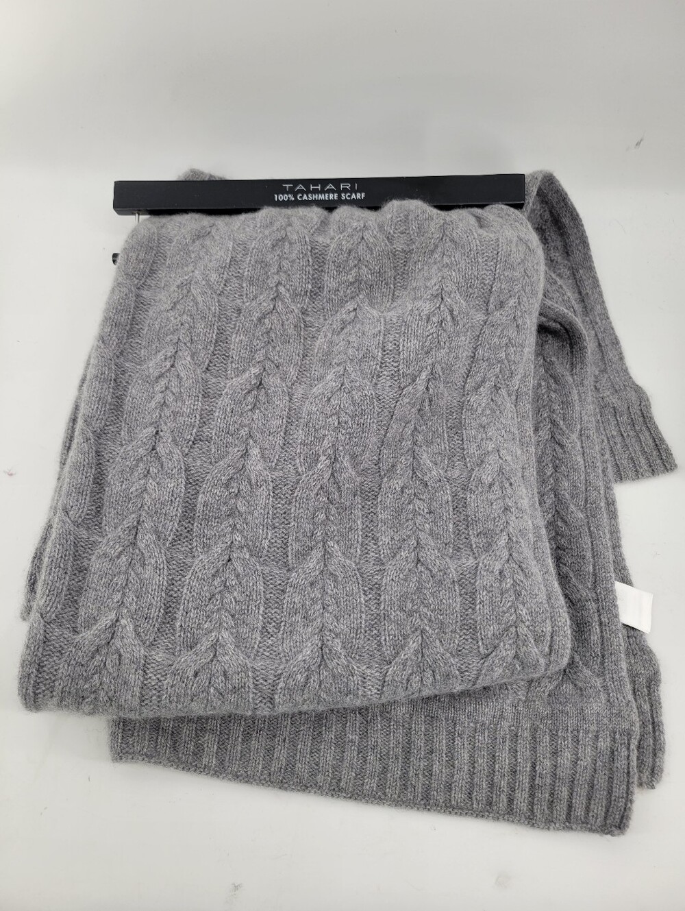 Tahari Women's 2 Ply Cable Knit Cashmere Scarf - Light Gray